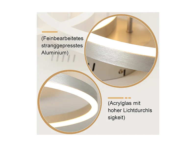 Plafonnier led nettlife, design moderne, intensité variable, 59 cm, avec télécommande, 2 anneaux en acrylique doré, 46 w