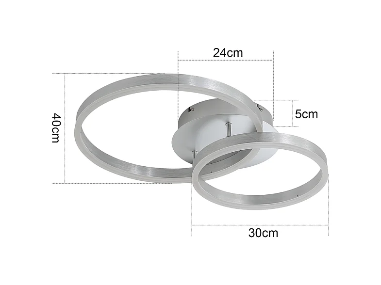 Plafonnier led nettlife, design moderne, intensité variable, 59 cm, avec télécommande, 2 anneaux en acrylique doré, 46 w