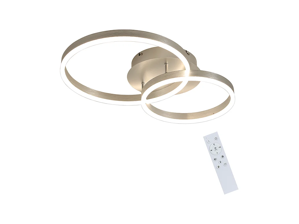 Lampa sufitowa LED Nettlife, nowoczesny design, ściemnialna, 59 cm, z pilotem, 2 złote pierścienie akrylowe, 46 W
