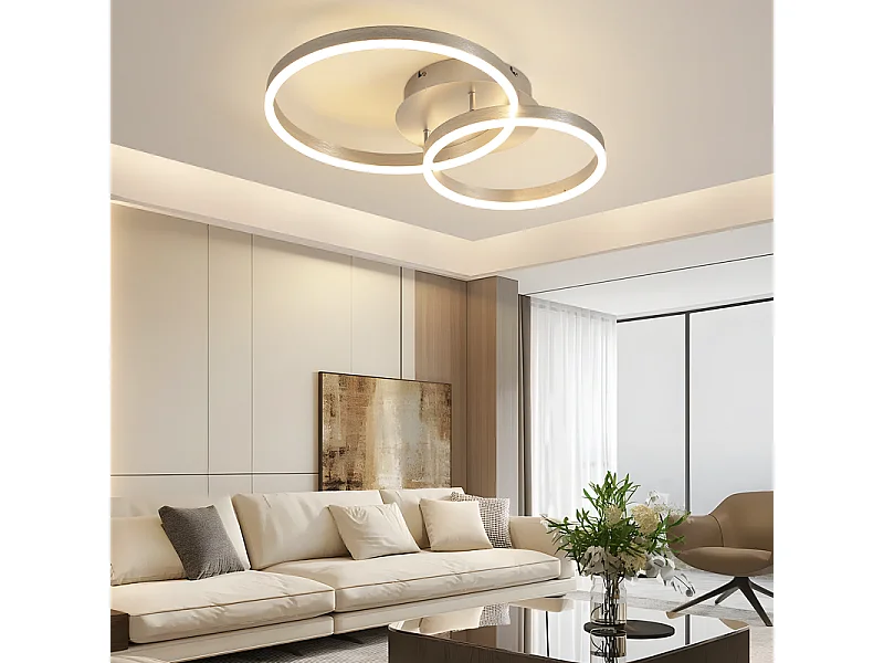 Plafonnier led nettlife, design moderne, intensité variable, 59 cm, avec télécommande, 2 anneaux en acrylique doré, 46 w