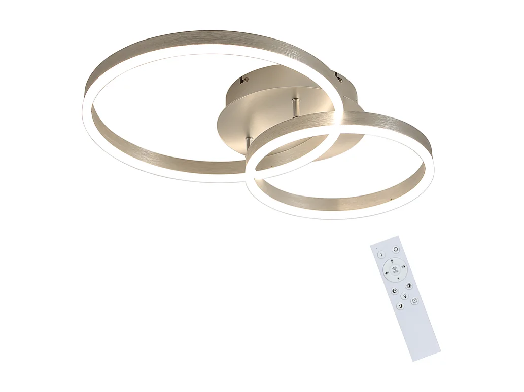NETTLIFE plafonnier LED moderne dimmable – lampe de plafond 2 anneaux en métal et acrylique, avec télécommande, argent, 59 cm, salon