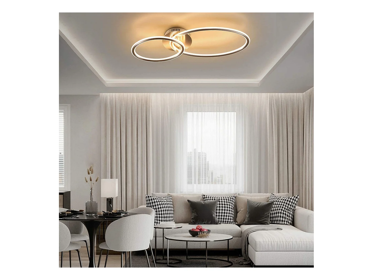 NETTLIFE Plafonnier led nettlife, plafonnier de salon, design moderne avec anneaux lumière blanche chaude 3000k lampe de chambre à coucher 29w 62,5 cm