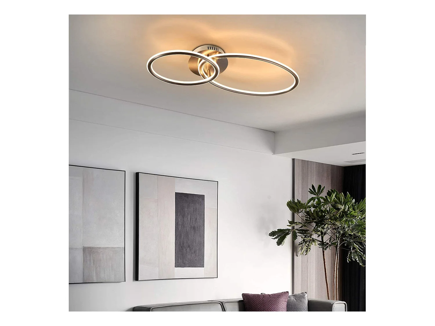 NETTLIFE Plafonnier led nettlife, plafonnier de salon, design moderne avec anneaux lumière blanche chaude 3000k lampe de chambre à coucher 29w 62,5 cm