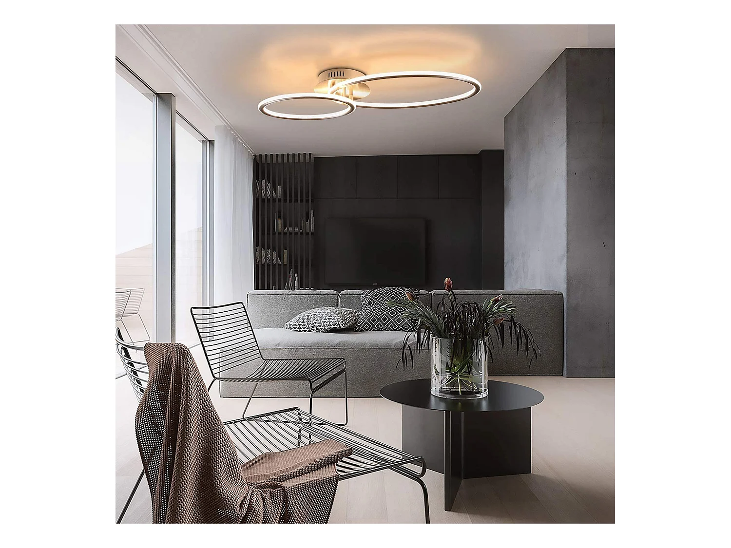 NETTLIFE Plafonnier led nettlife, plafonnier de salon, design moderne avec anneaux lumière blanche chaude 3000k lampe de chambre à coucher 29w 62,5 cm