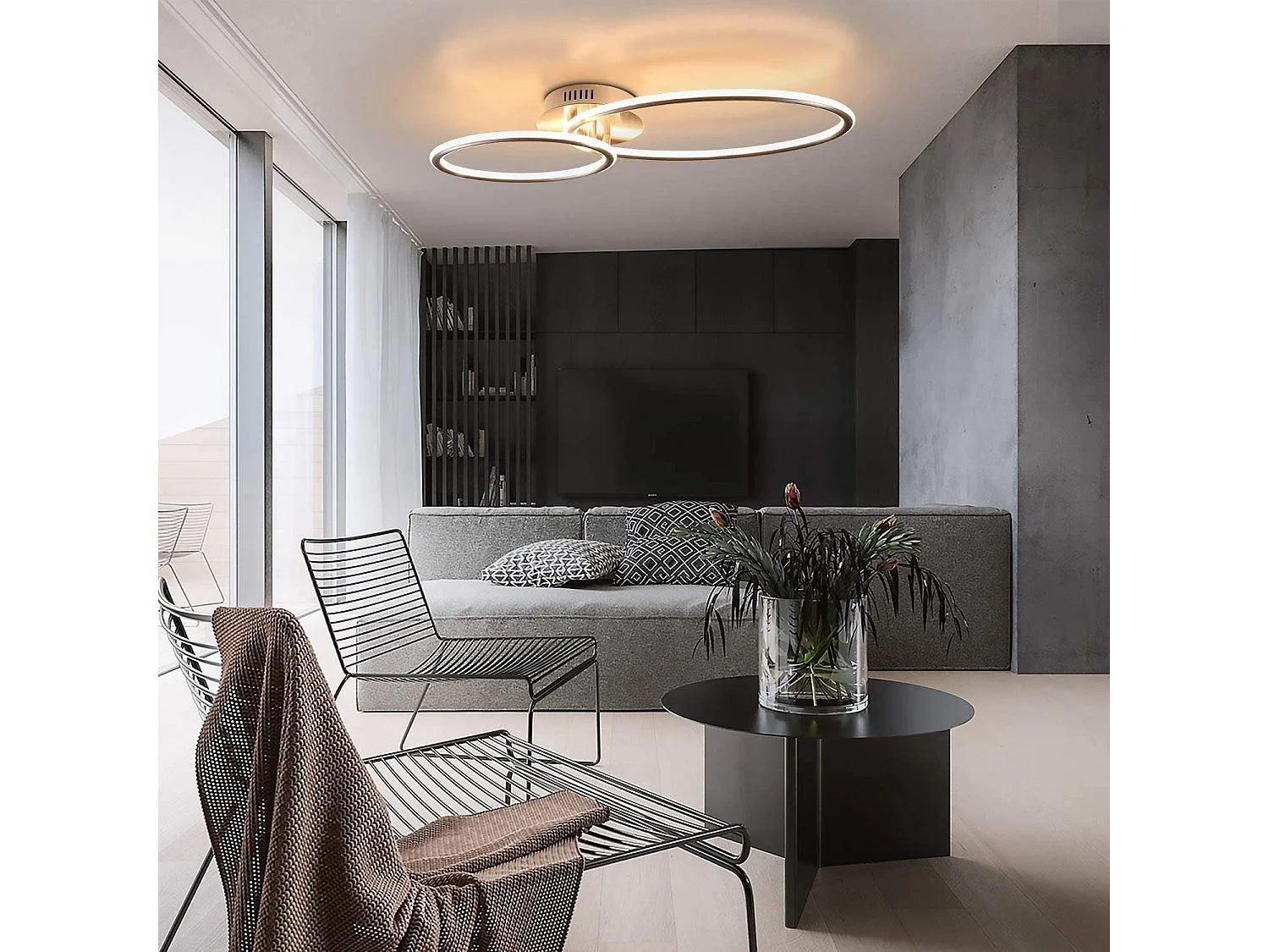 NETTLIFE Plafonnier led nettlife, plafonnier de salon, design moderne avec anneaux lumière blanche chaude 3000k lampe de chambre à coucher 29w 62,5 cm