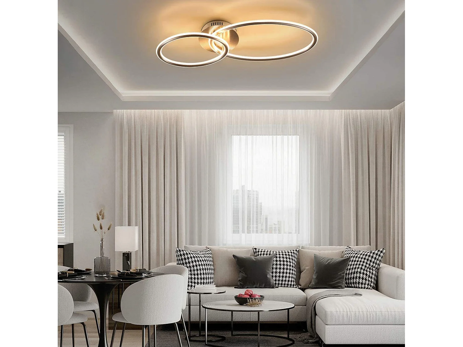 NETTLIFE Plafonnier led nettlife, plafonnier de salon, design moderne avec anneaux lumière blanche chaude 3000k lampe de chambre à coucher 29w 62,5 cm