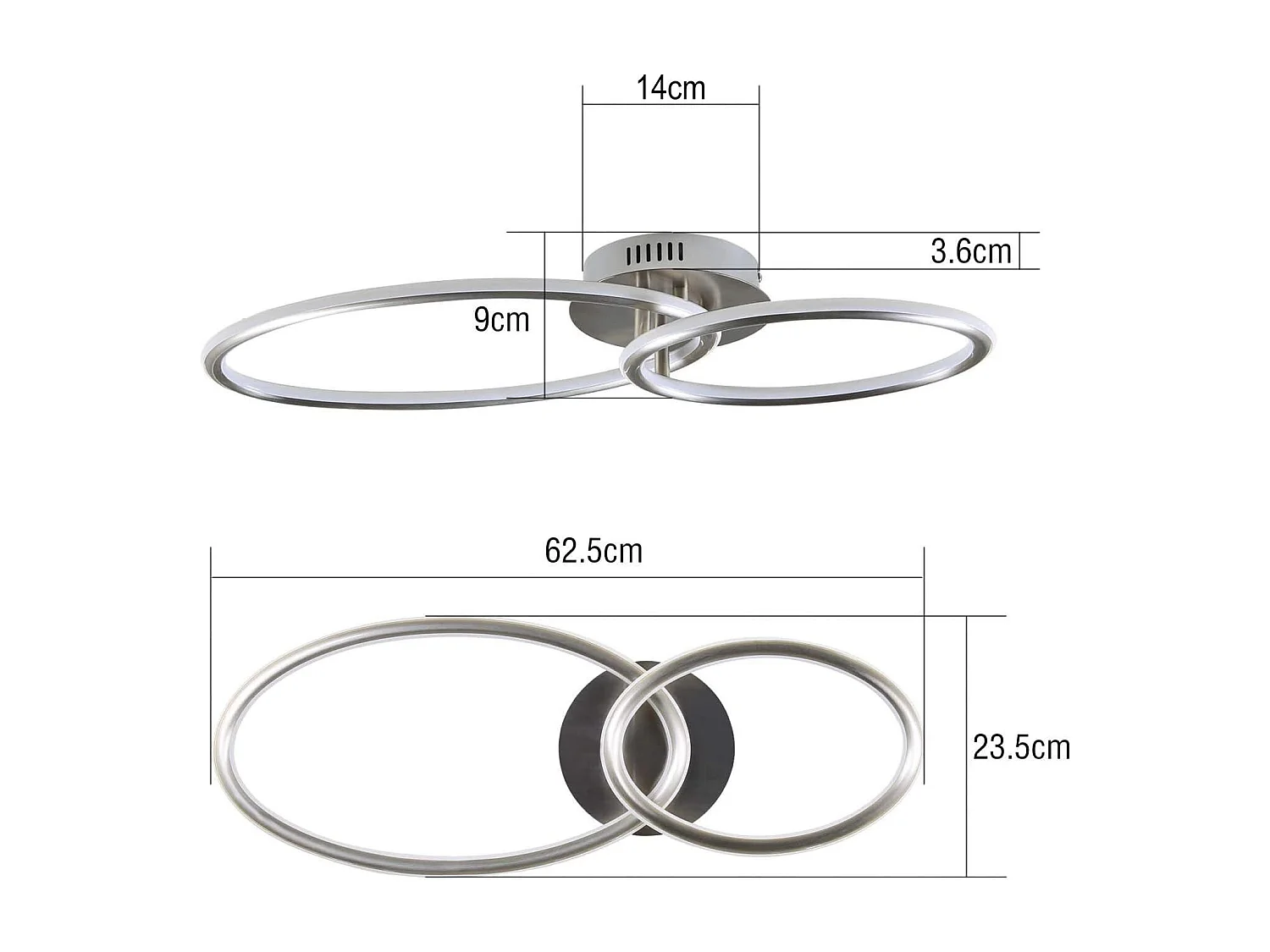 NETTLIFE Plafonnier led nettlife, plafonnier de salon, design moderne avec anneaux lumière blanche chaude 3000k lampe de chambre à coucher 29w 62,5 cm