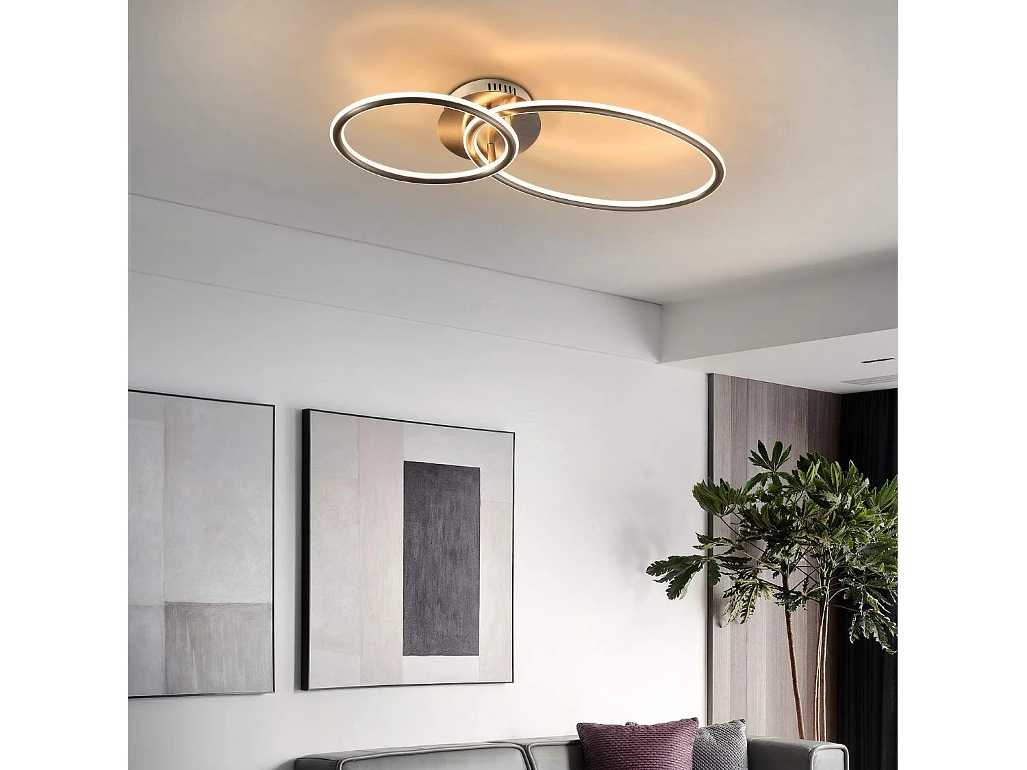 NETTLIFE Plafonnier led nettlife, plafonnier de salon, design moderne avec anneaux lumière blanche chaude 3000k lampe de chambre à coucher 29w 62,5 cm