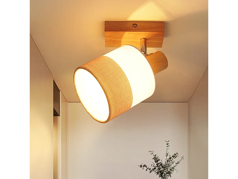 NETTLIFE Spot LED plafond 1 flamme lampe couloir - plafonnier bois plafonnier E14 vintage orientable 350° rétro