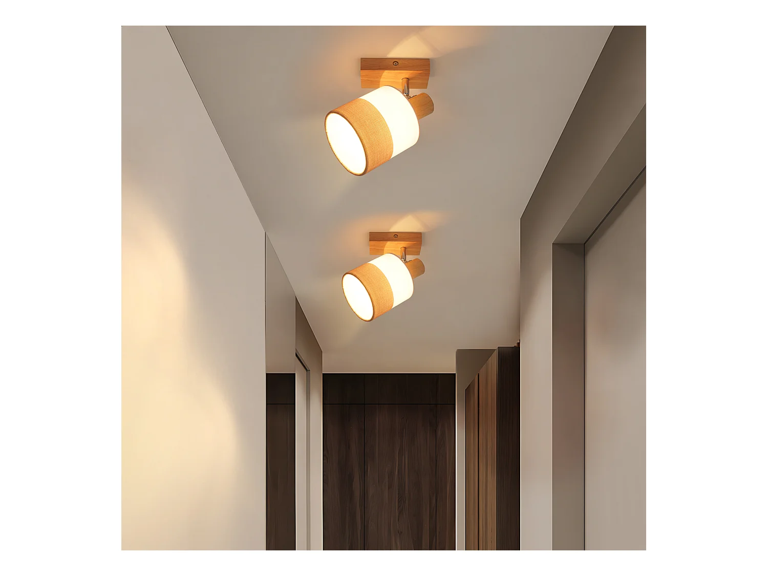 NETTLIFE Spot LED plafond 1 flamme lampe couloir - plafonnier bois plafonnier E14 vintage orientable 350° rétro