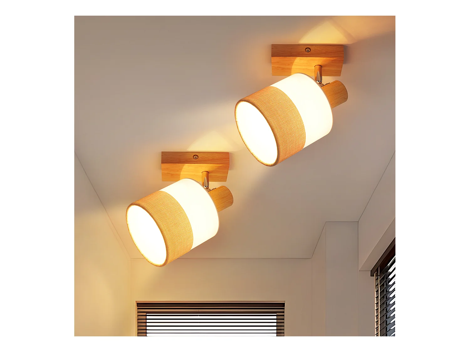 NETTLIFE Spot LED plafond 1 flamme lampe couloir - plafonnier bois plafonnier E14 vintage orientable 350° rétro