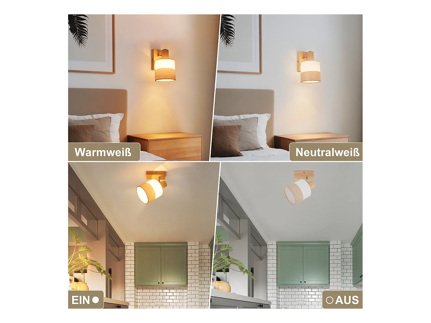 NETTLIFE Spot LED plafond 1 flamme lampe couloir - plafonnier bois plafonnier E14 vintage orientable 350° rétro