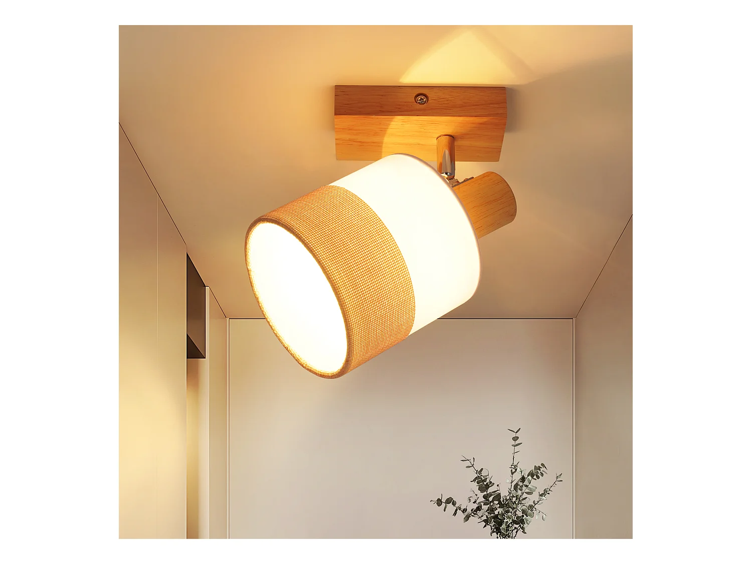 NETTLIFE Spot LED plafond 1 flamme lampe couloir - plafonnier bois plafonnier E14 vintage orientable 350° rétro