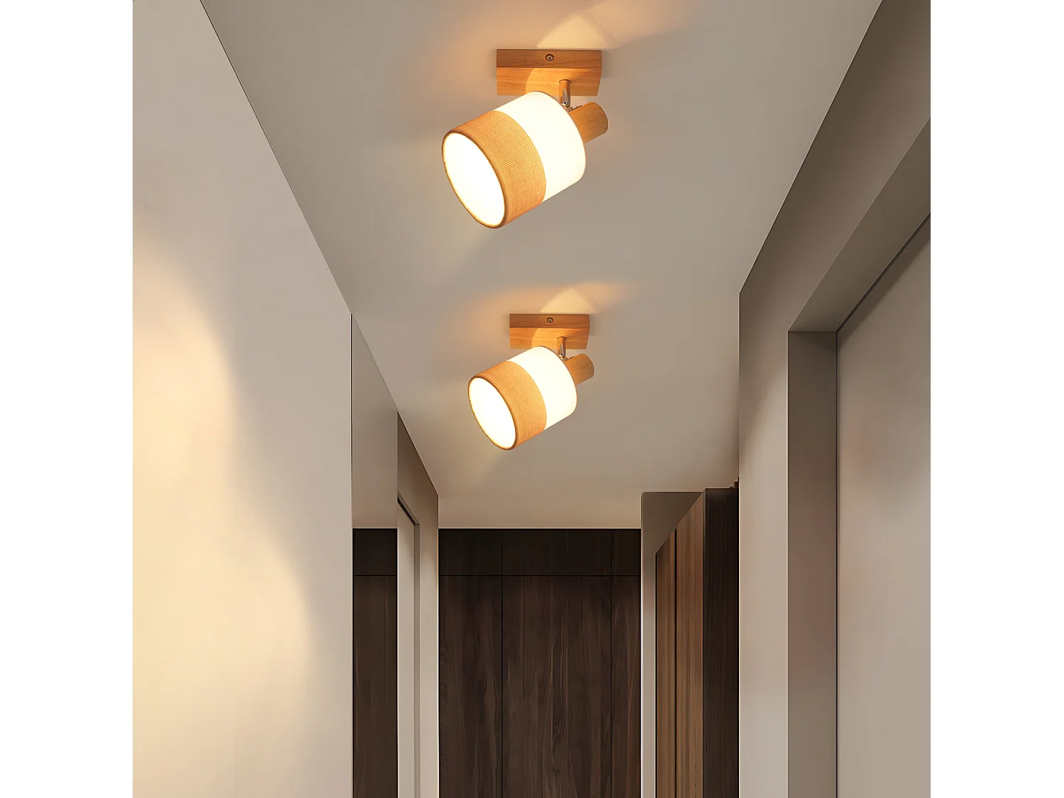 NETTLIFE Spot LED plafond 1 flamme lampe couloir - plafonnier bois plafonnier E14 vintage orientable 350° rétro