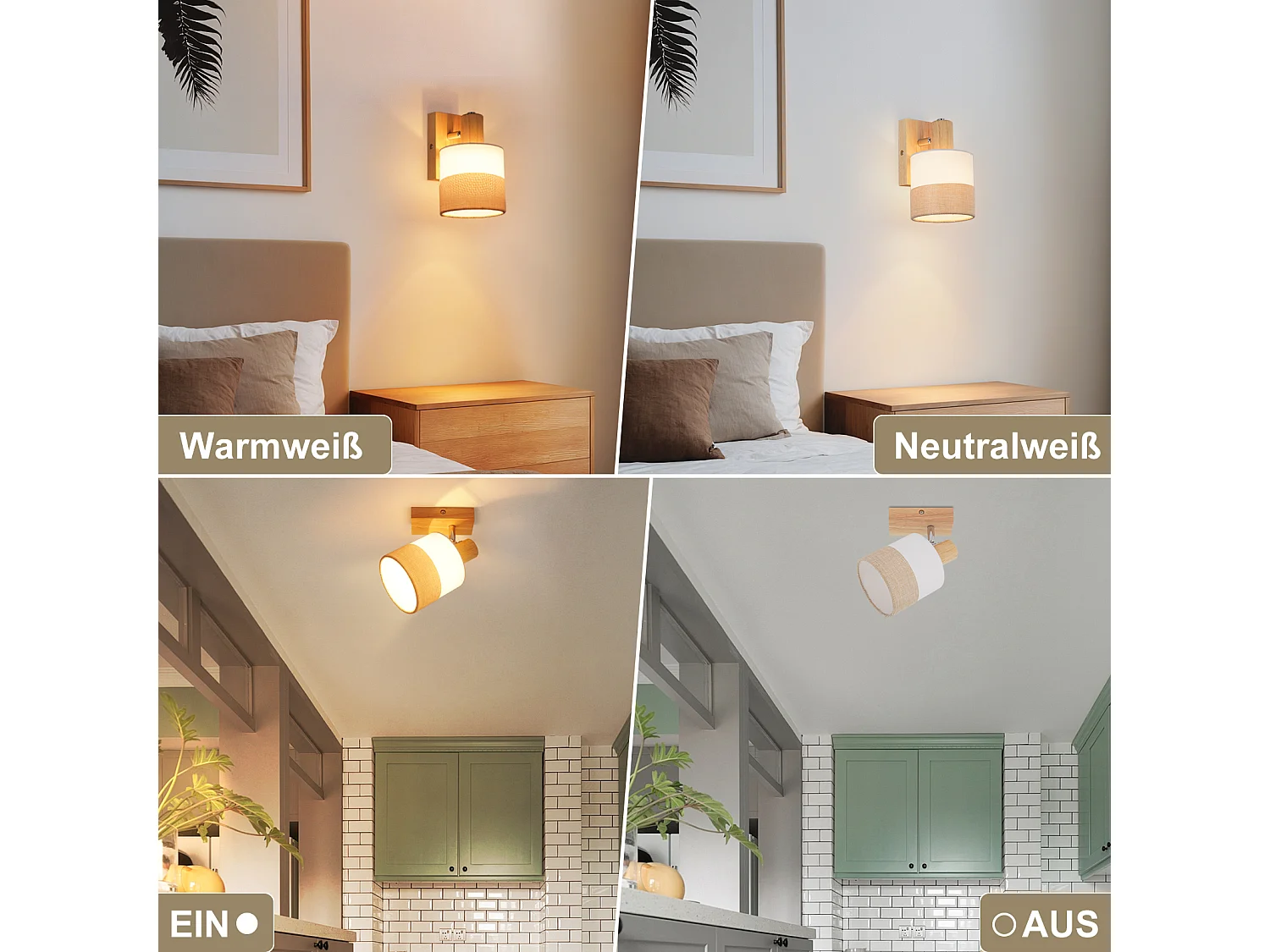 NETTLIFE Spot LED plafond 1 flamme lampe couloir - plafonnier bois plafonnier E14 vintage orientable 350° rétro