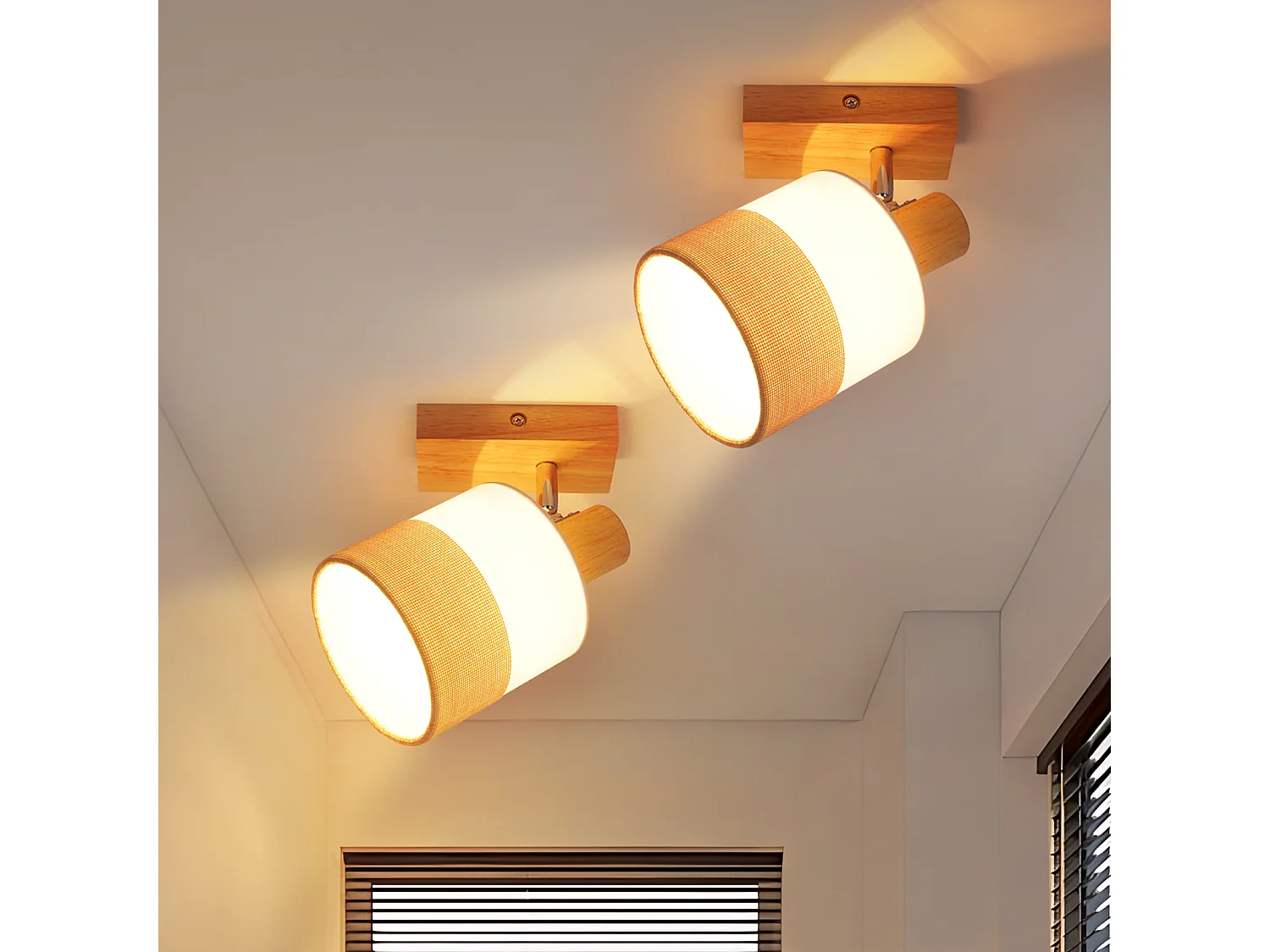 NETTLIFE Spot LED plafond 1 flamme lampe couloir - plafonnier bois plafonnier E14 vintage orientable 350° rétro