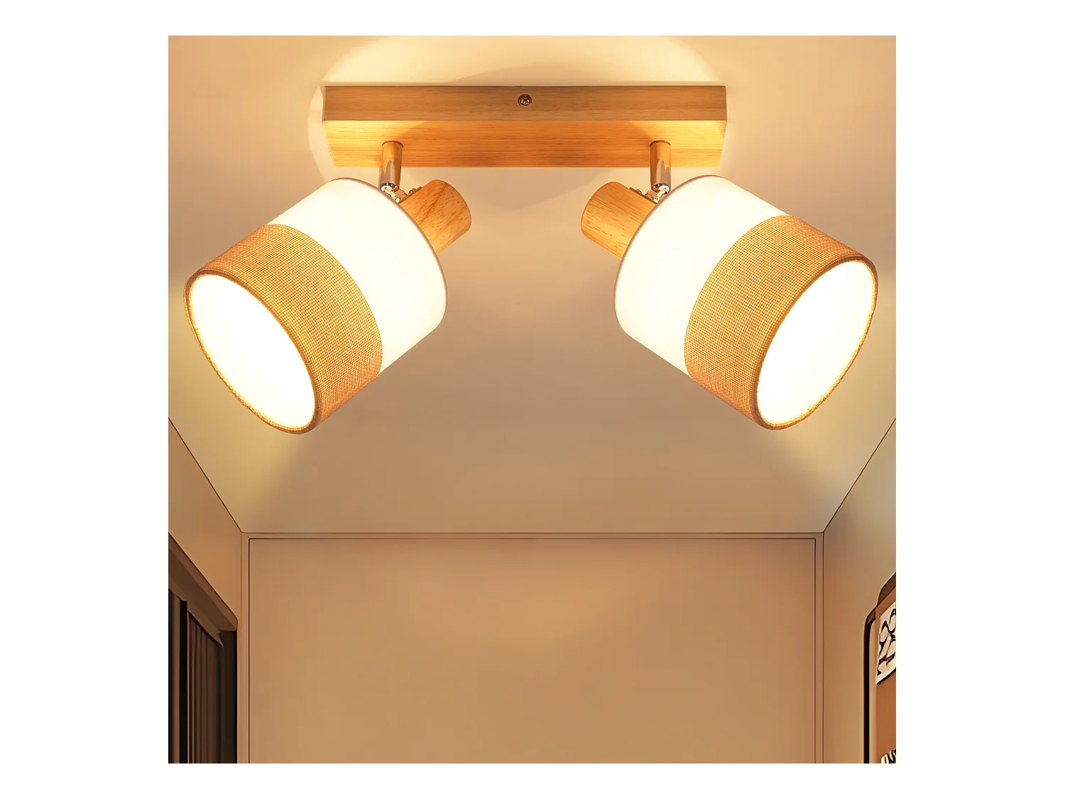 NETTLIFE Plafonnier LED 2 feux spot plafonnier couloir lampe bois E14 vintage orientable 350°