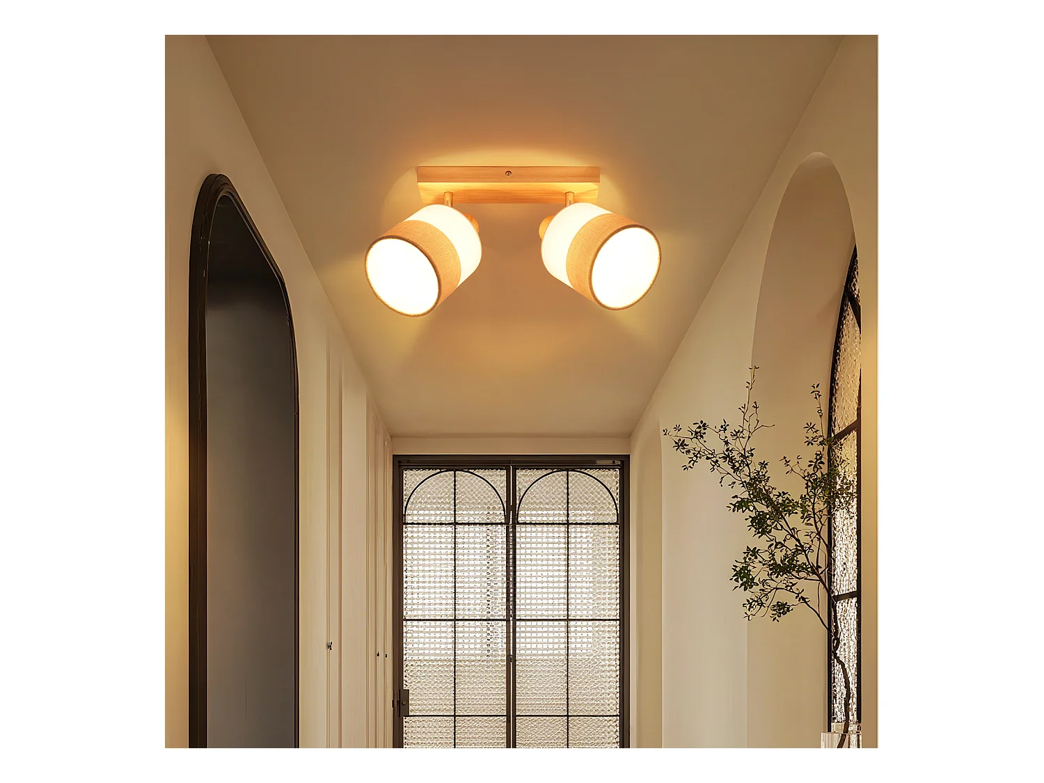 NETTLIFE Plafonnier LED 2 feux spot plafonnier couloir lampe bois E14 vintage orientable 350°