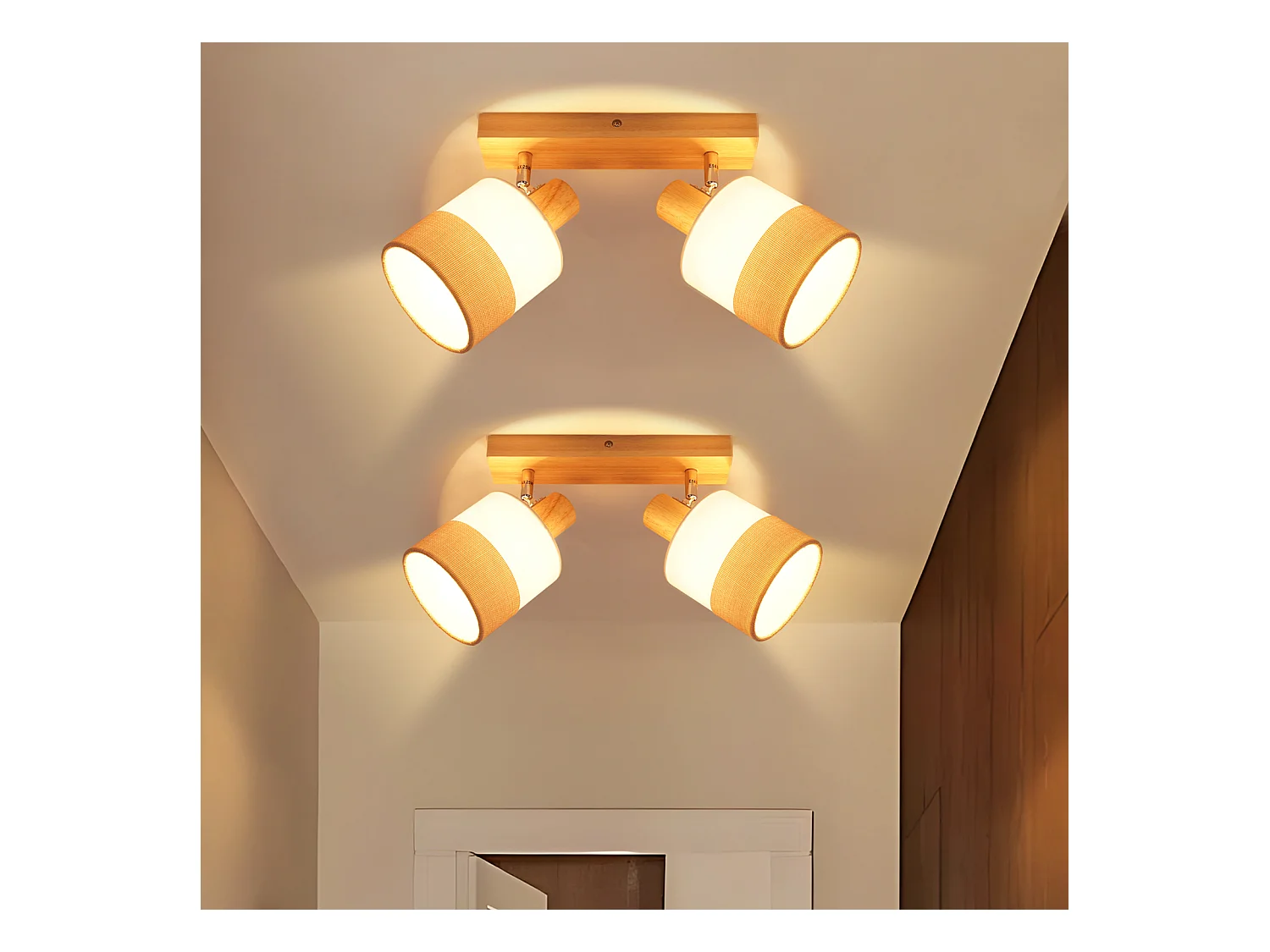 NETTLIFE Plafonnier LED 2 feux spot plafonnier couloir lampe bois E14 vintage orientable 350°