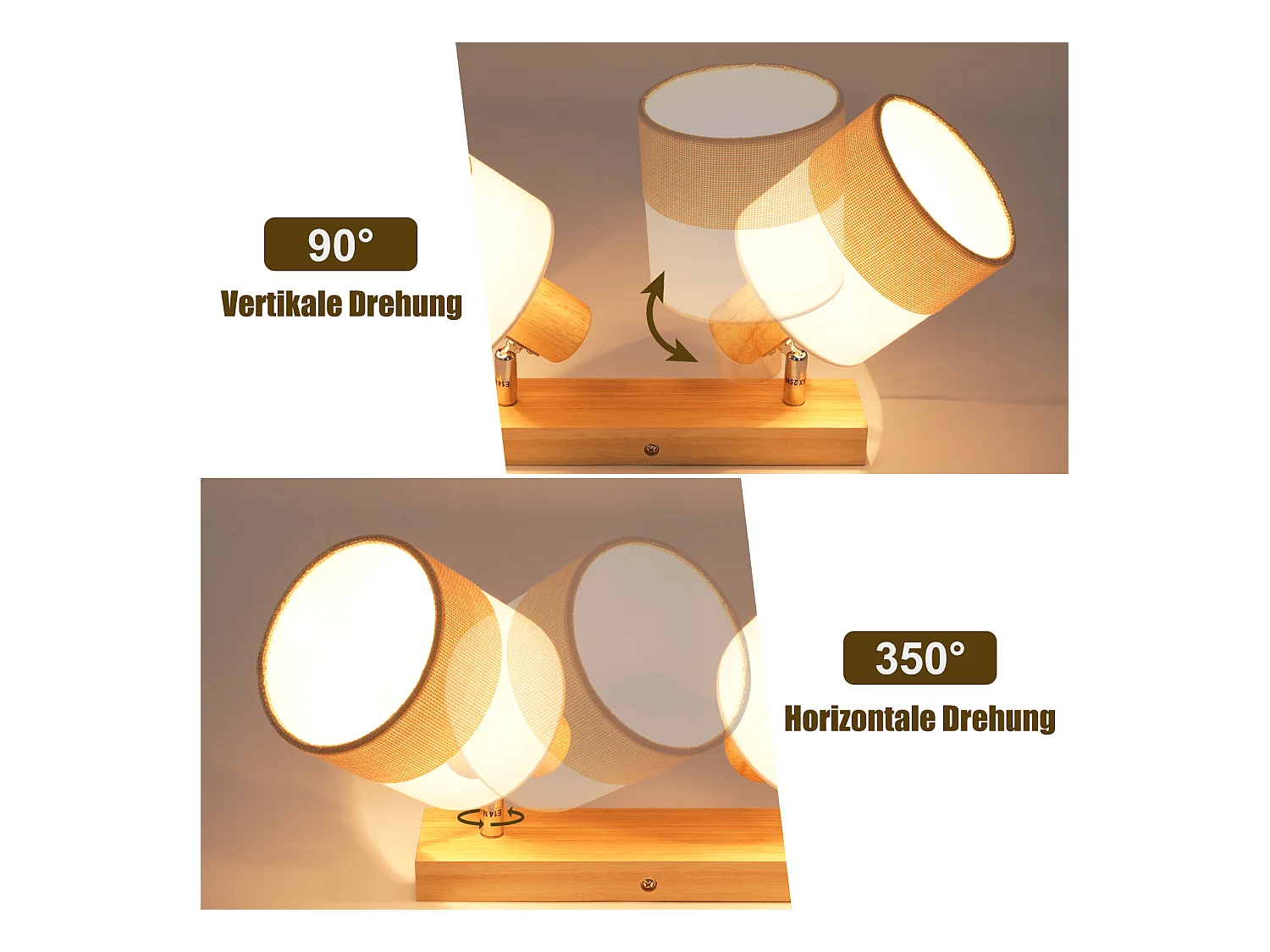 NETTLIFE Plafonnier LED 2 feux spot plafonnier couloir lampe bois E14 vintage orientable 350°