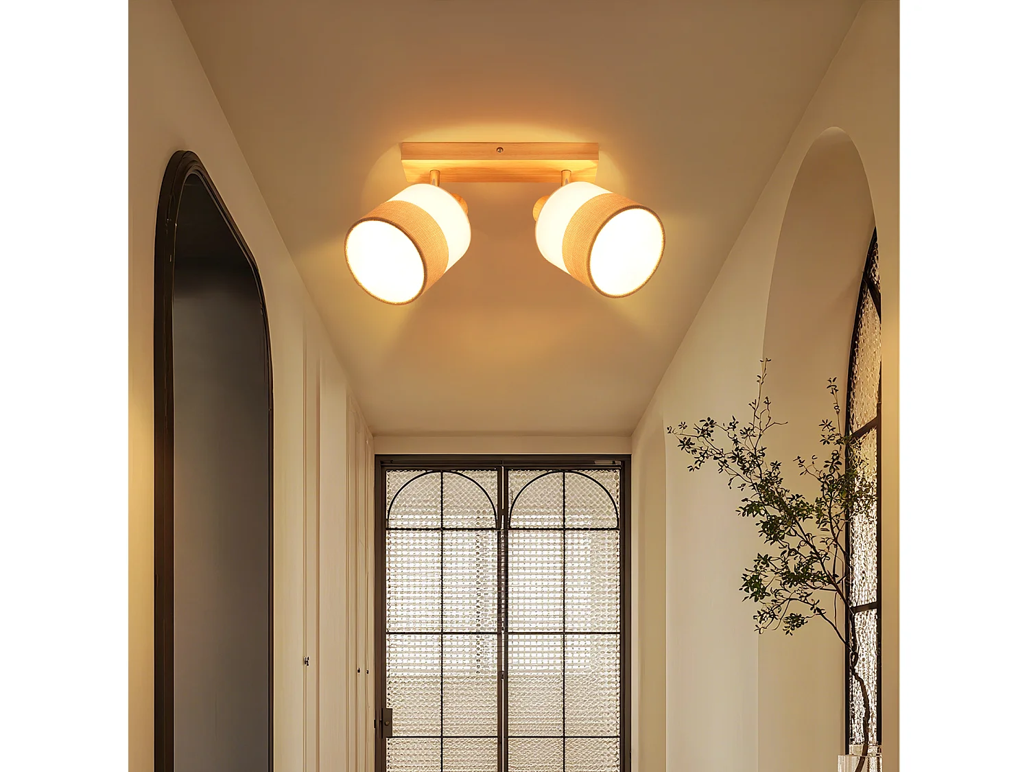 NETTLIFE Plafonnier LED 2 feux spot plafonnier couloir lampe bois E14 vintage orientable 350°