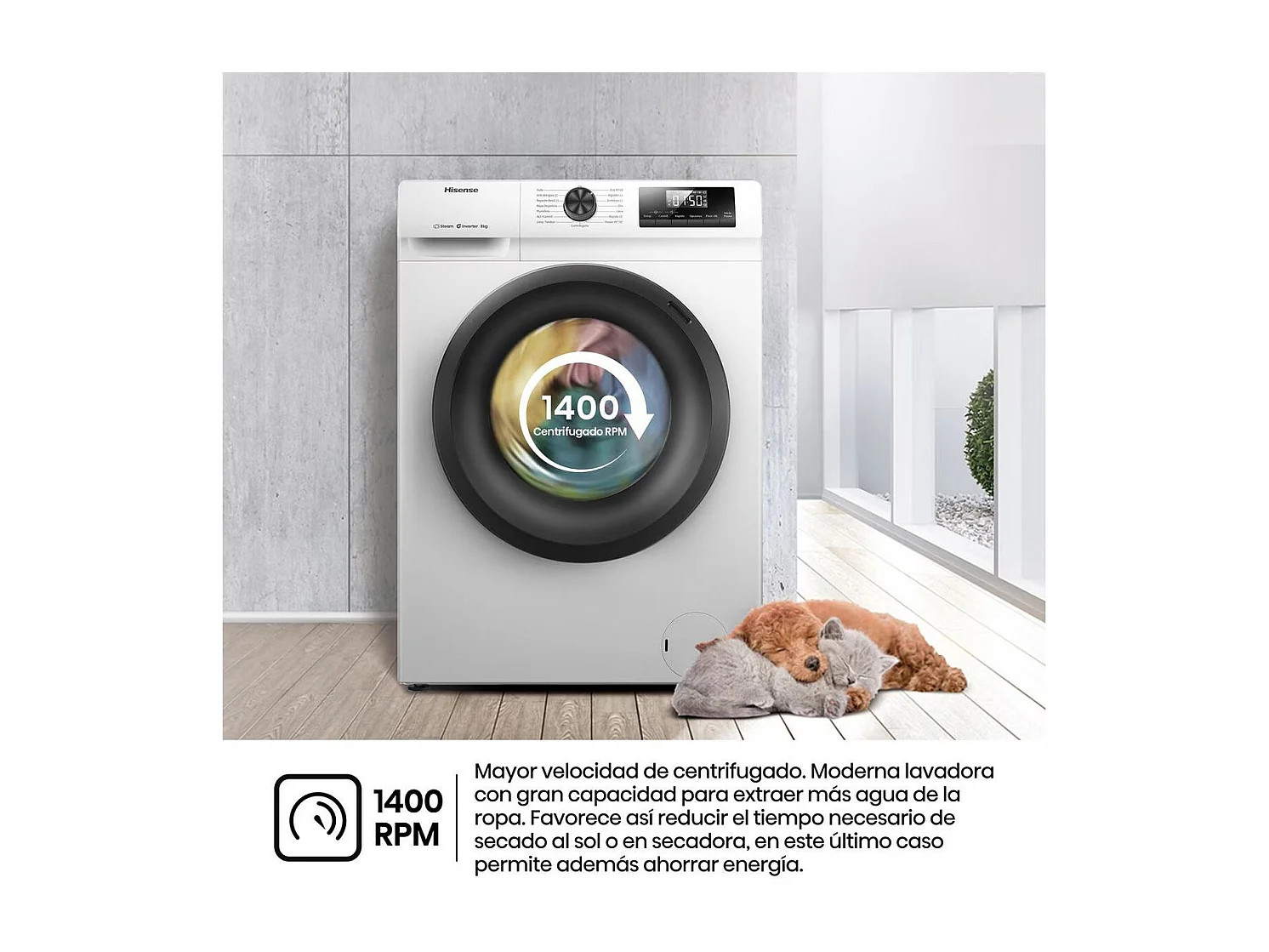 Lavadora carga frontal Hisense WF1Q8041BW 8kg 1400 rpm 15 programas A blanco 60 cm