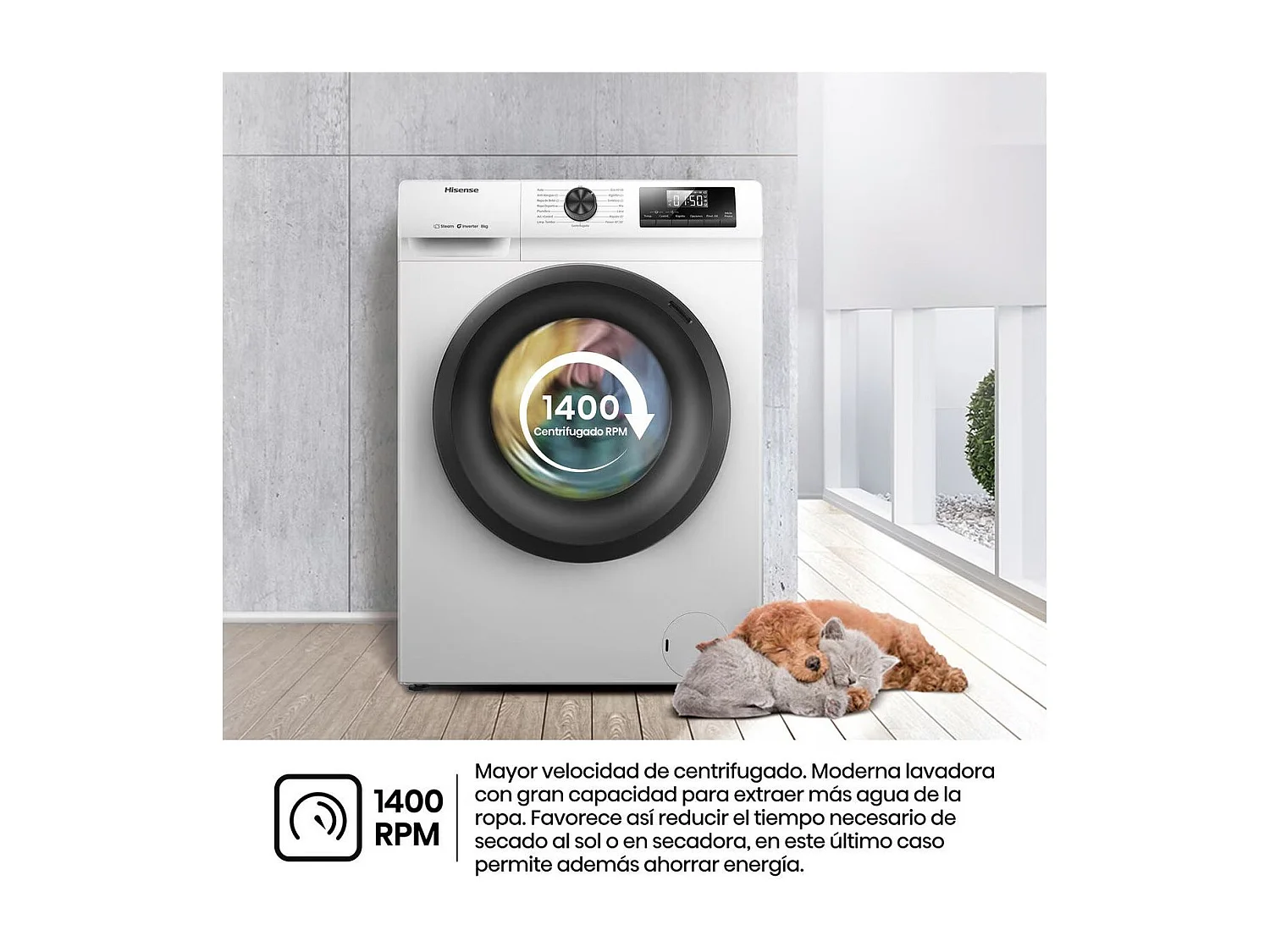 Lavadora carga frontal Hisense WF1Q8041BW 8kg 1400 rpm 15 programas A blanco 60 cm