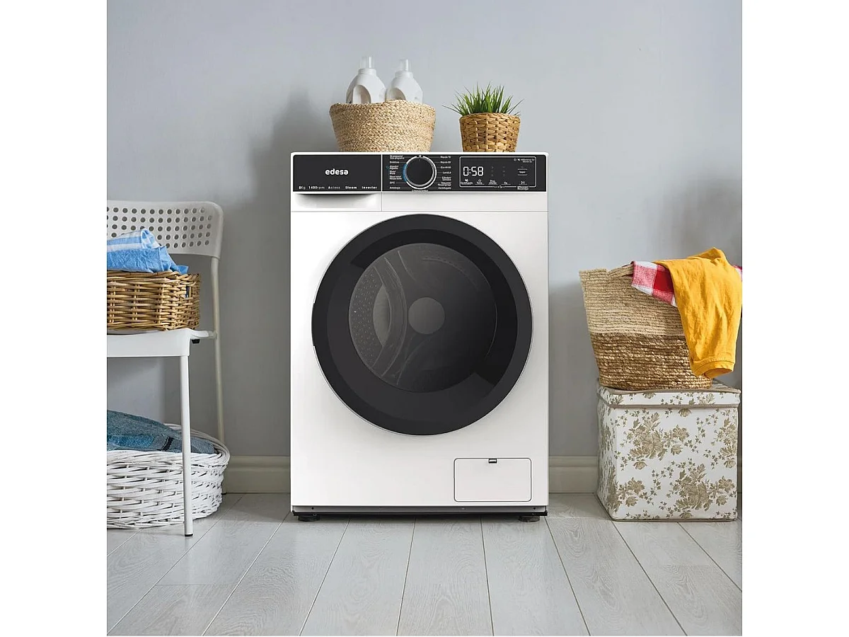 Lavadora carga frontal Edesa EWF8403WH 8kg 16 programas A blanco/negro 59,5 cm