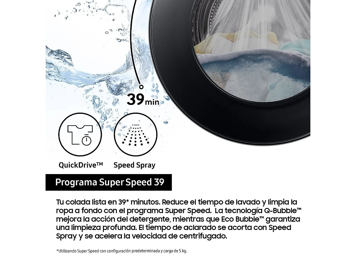 Lavadora carga frontal Samsung WW90DG6U25LKU3 9kg 1400 rpm 22 programas A blanco 60 cm