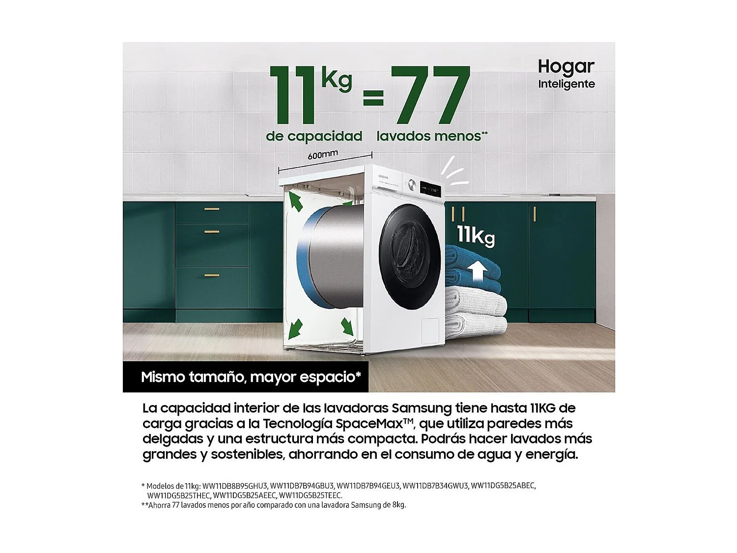 Lavadora carga frontal Samsung WW90DG6U25LKU3 9kg 1400 rpm 22 programas A blanco 60 cm