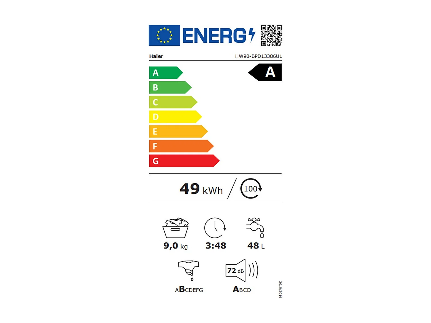 Lavadora carga superior Haier HW90-BPD13386U1 9kg 1300 rpm 9 programas A blanco 40 cm