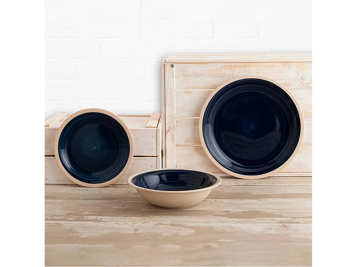 Vajilla Baltic Quid 18 piezas 6 servicios cerámica azul oscuro