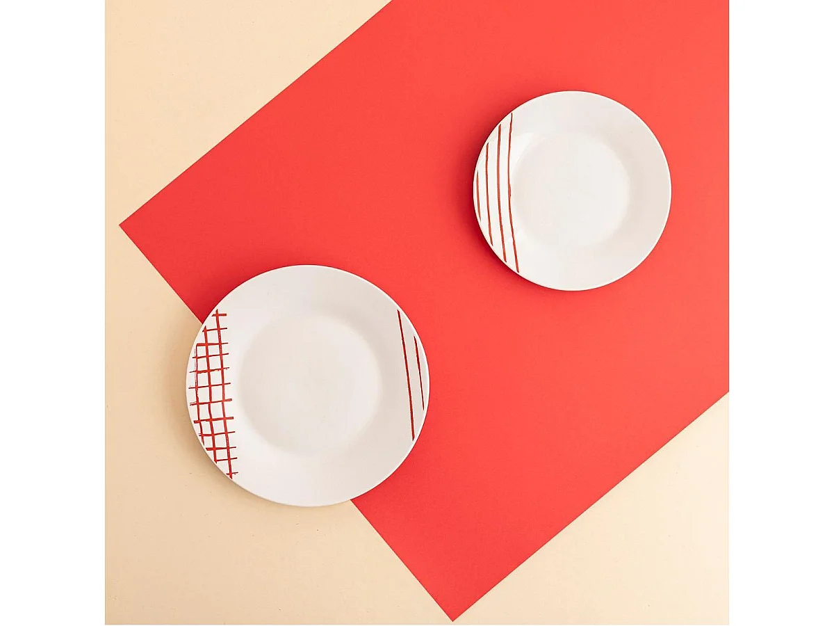 Vajilla Kansas Quid 18 piezas 6 servicios porcelana rojo