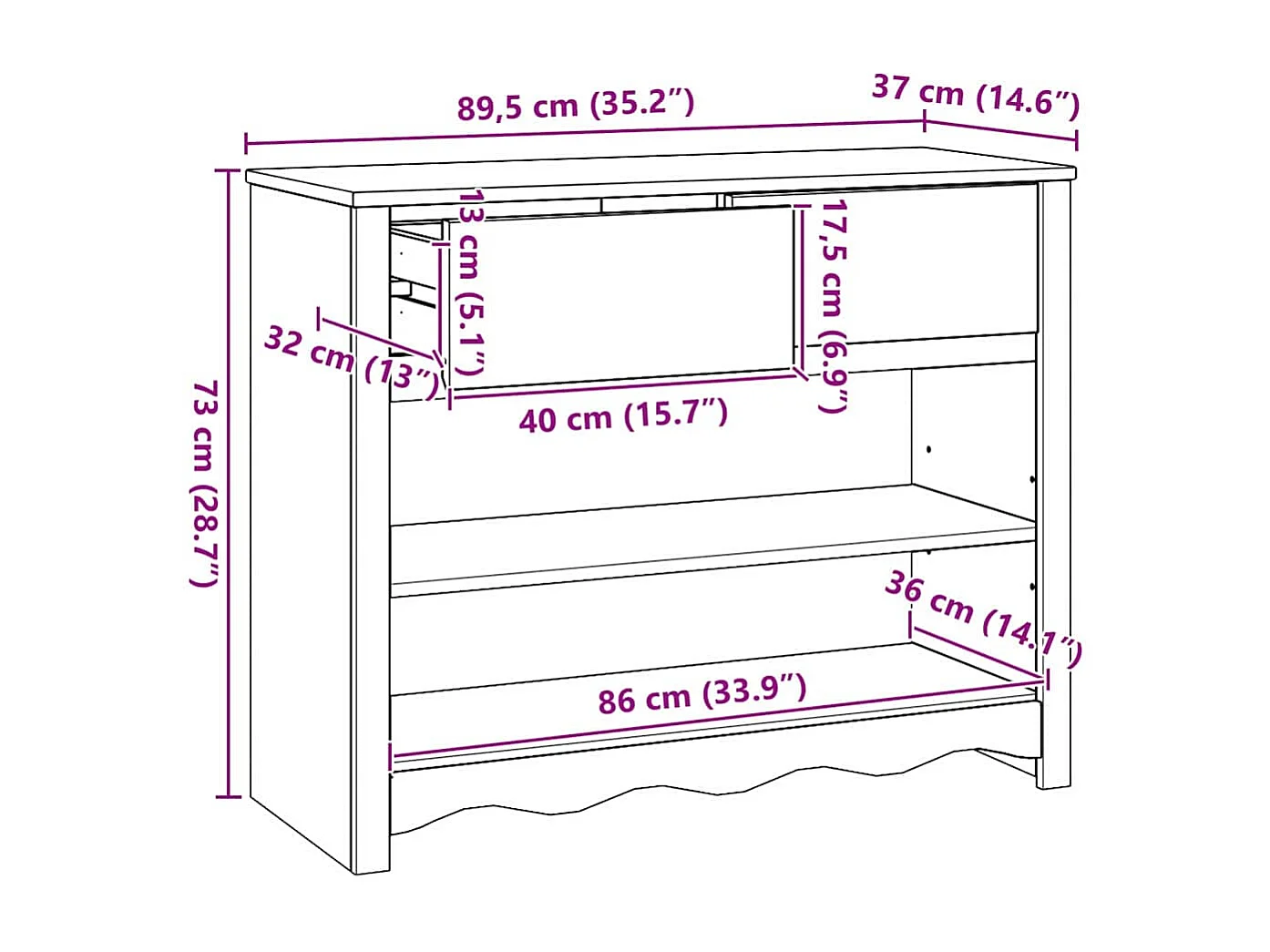 Konsolentisch mit Schubladen Drammen Weiß 89,5 x 37 x 73 cm
