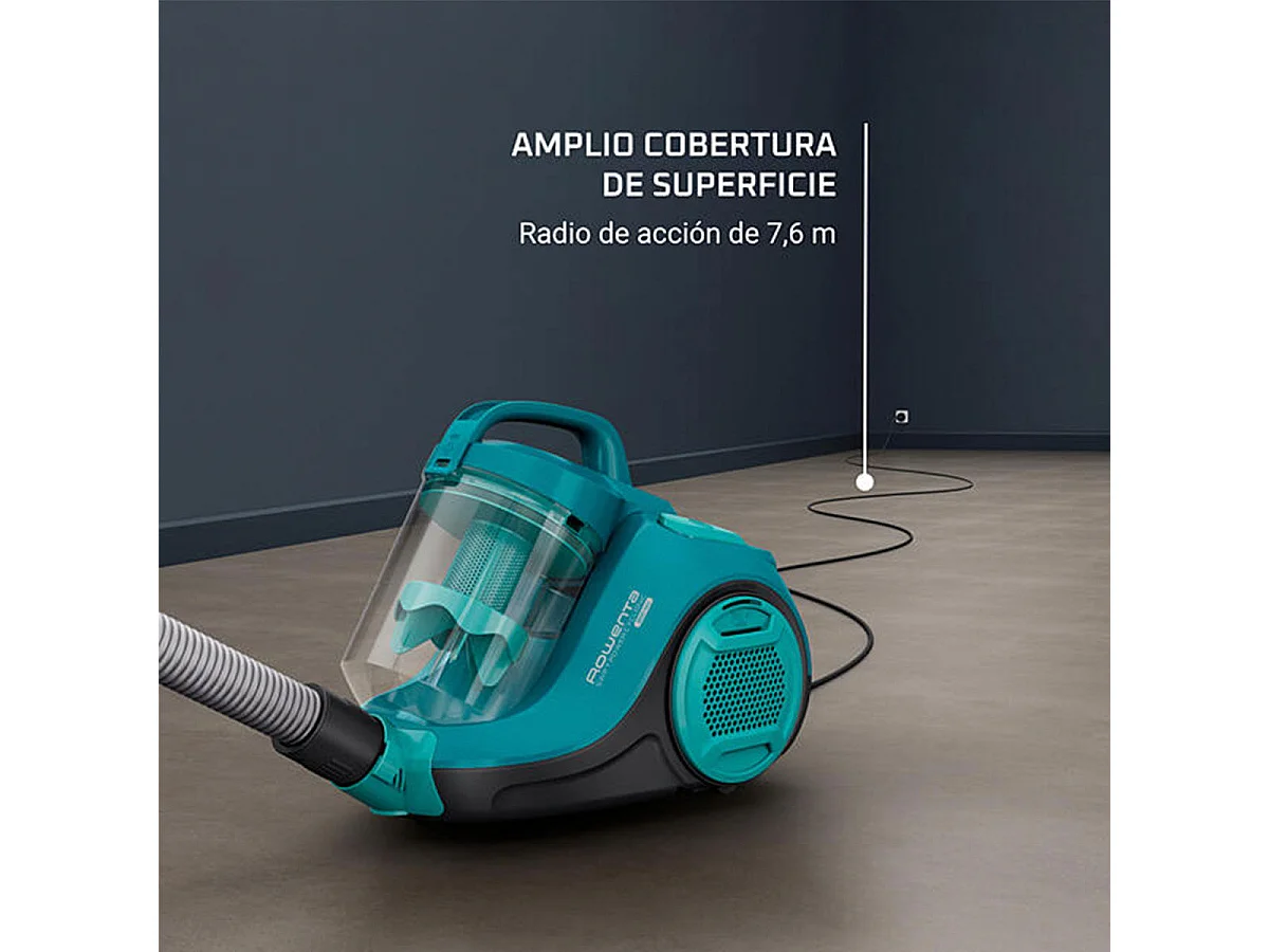 Aspirador de trineo Swift Power Cyclonic Rowenta 750W 1,2L con accesorios azul turquesa