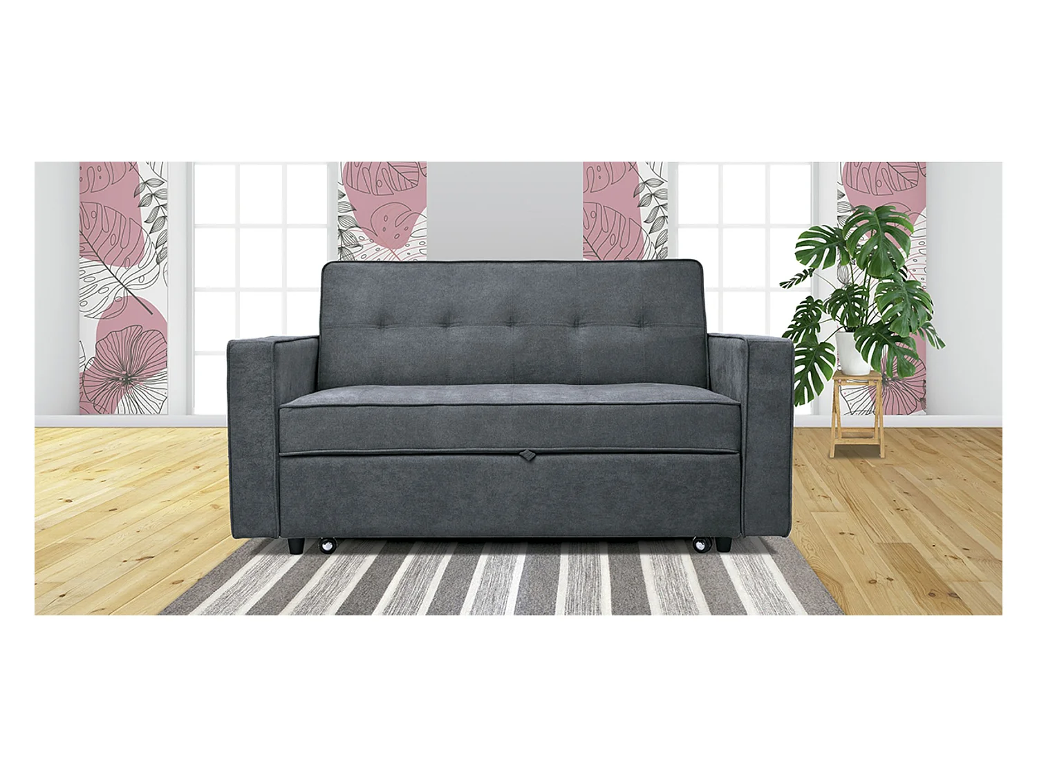 Canapé-lit, canapé de salon avec accoudoirs en tissu coloris Gris - Longueur 167 x profondeur 88 x hauteur 93 cm