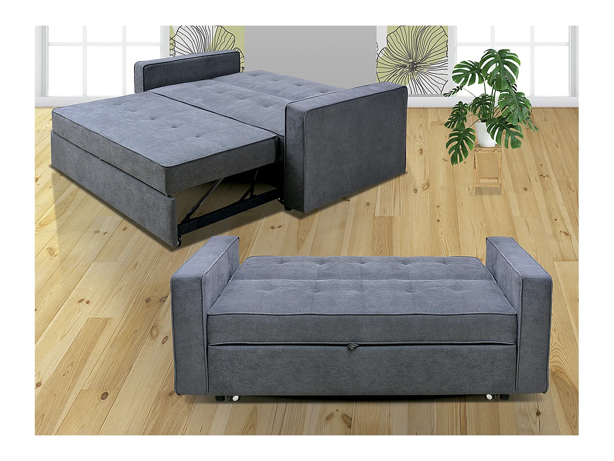 Canapé-lit, canapé de salon avec accoudoirs en tissu coloris Gris - Longueur 167 x profondeur 88 x hauteur 93 cm