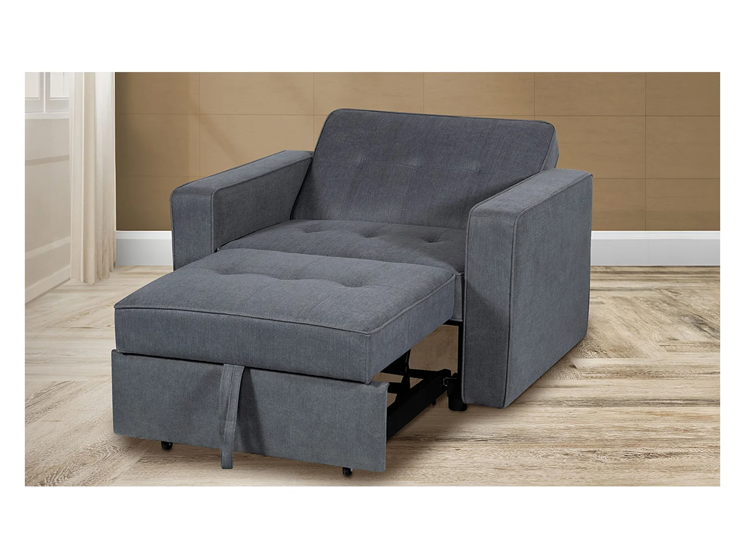 Canapé-lit, canapé de salon avec accoudoirs en tissu coloris Gris - Longueur 167 x profondeur 88 x hauteur 93 cm