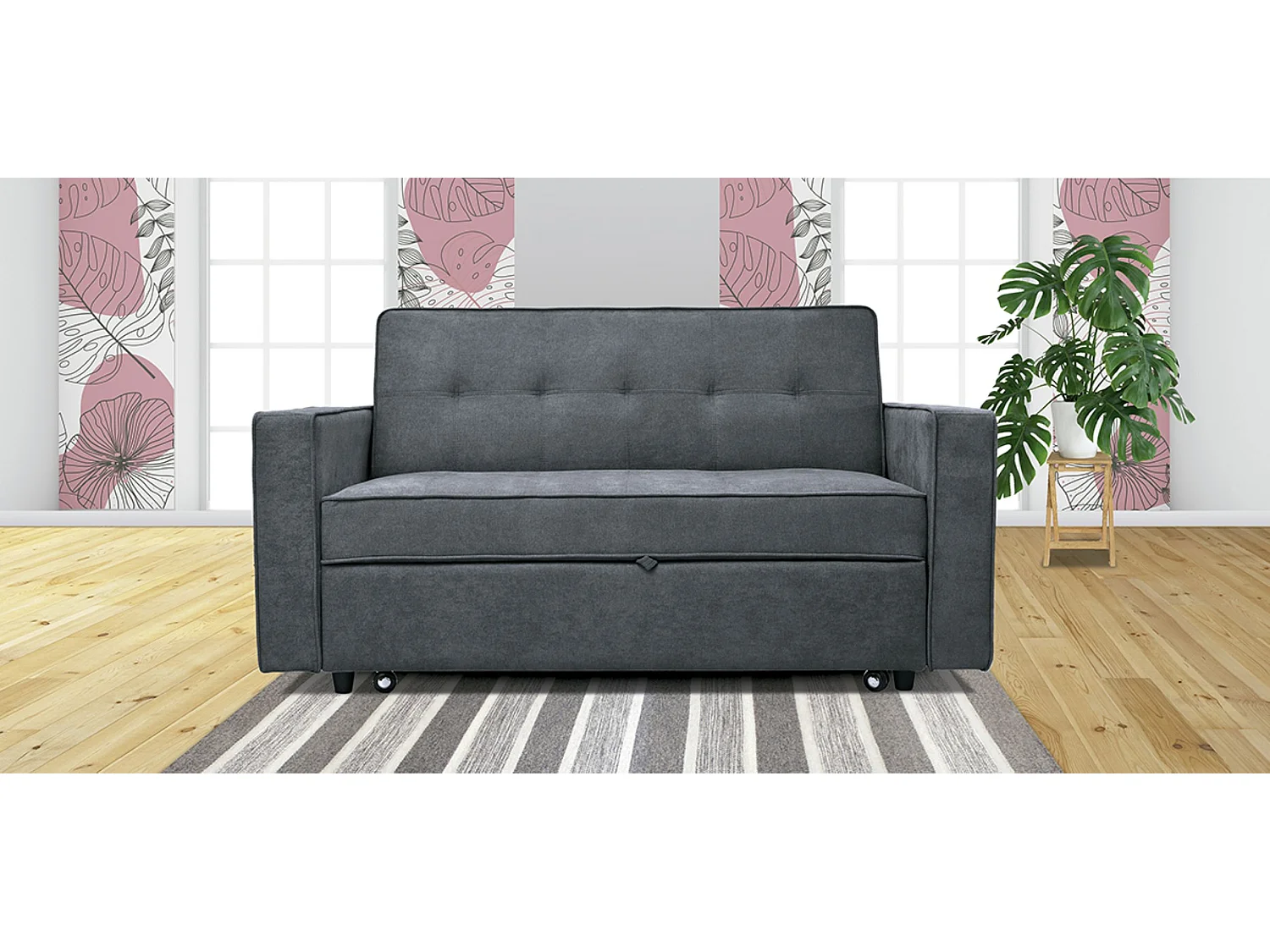 Canapé-lit, canapé de salon avec accoudoirs en tissu coloris Gris - Longueur 167 x profondeur 88 x hauteur 93 cm