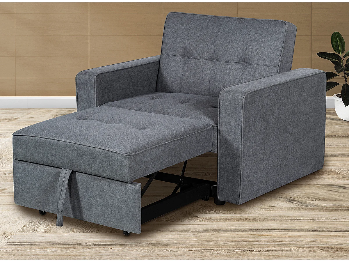 Canapé-lit, canapé de salon avec accoudoirs en tissu coloris Gris - Longueur 167 x profondeur 88 x hauteur 93 cm