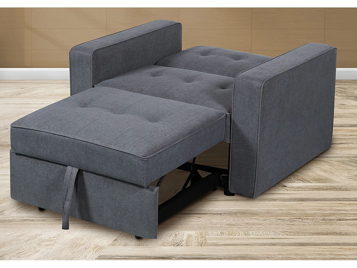 Canapé-lit, canapé de salon avec accoudoirs en tissu coloris Gris - Longueur 167 x profondeur 88 x hauteur 93 cm