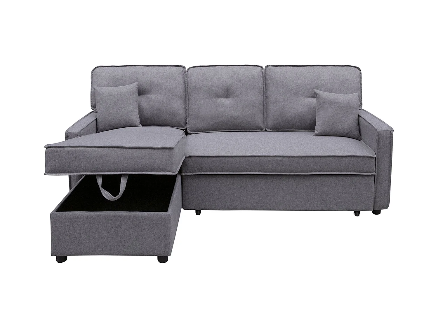 Canapé lit, canapé d'angle de salon avec accoudoirs en tissu coloris gris  - Longueur 202 x profondeur 135 x hauteur 90 cm