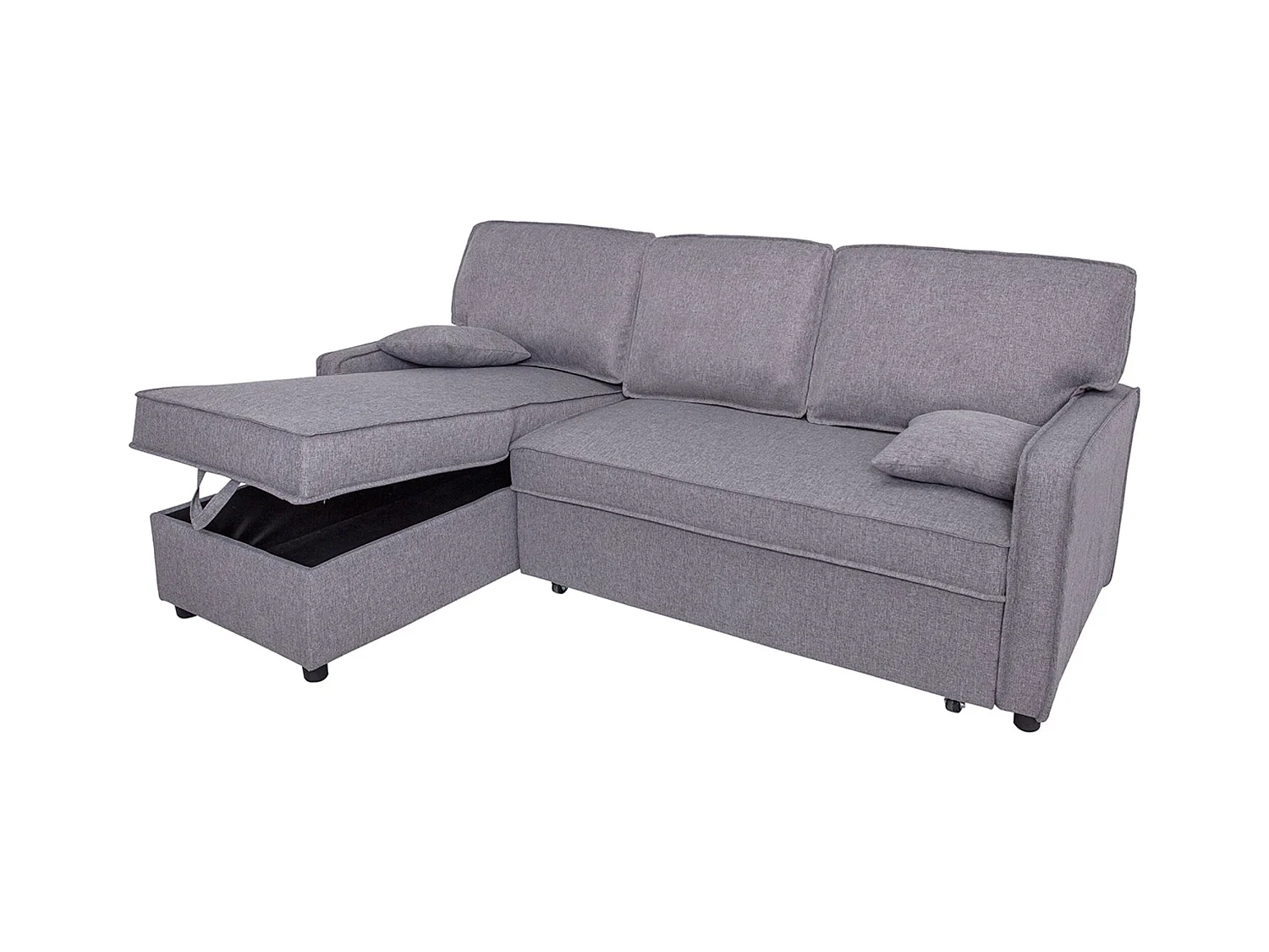 Canapé lit, canapé d'angle de salon avec accoudoirs en tissu coloris gris  - Longueur 202 x profondeur 135 x hauteur 90 cm