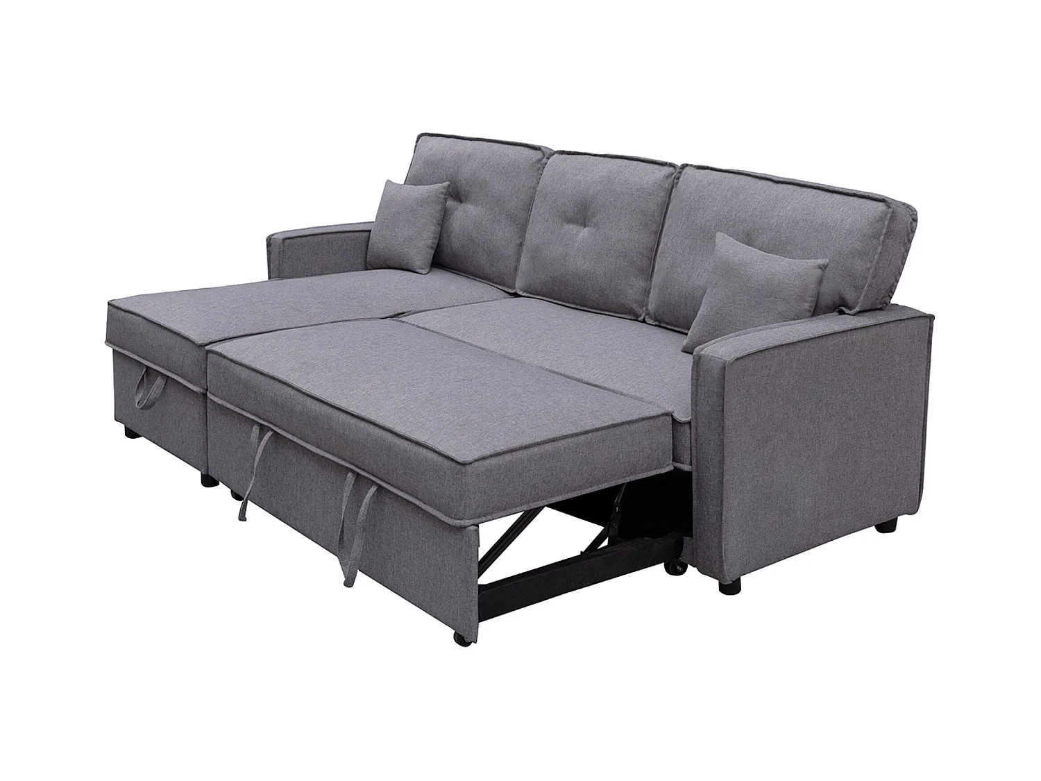 Canapé lit, canapé d'angle de salon avec accoudoirs en tissu coloris gris  - Longueur 202 x profondeur 135 x hauteur 90 cm