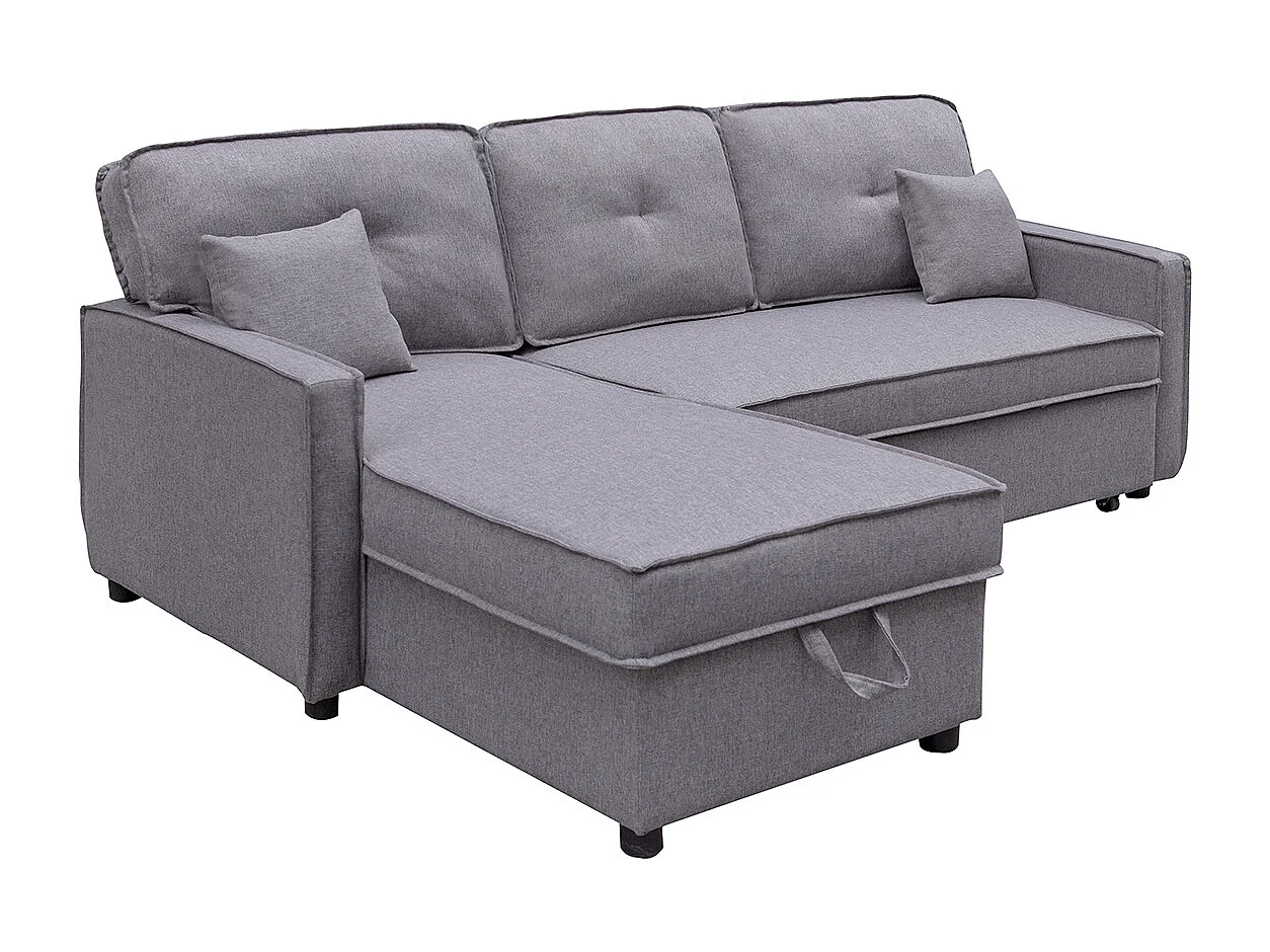 Canapé lit, canapé d'angle de salon avec accoudoirs en tissu coloris gris  - Longueur 202 x profondeur 135 x hauteur 90 cm