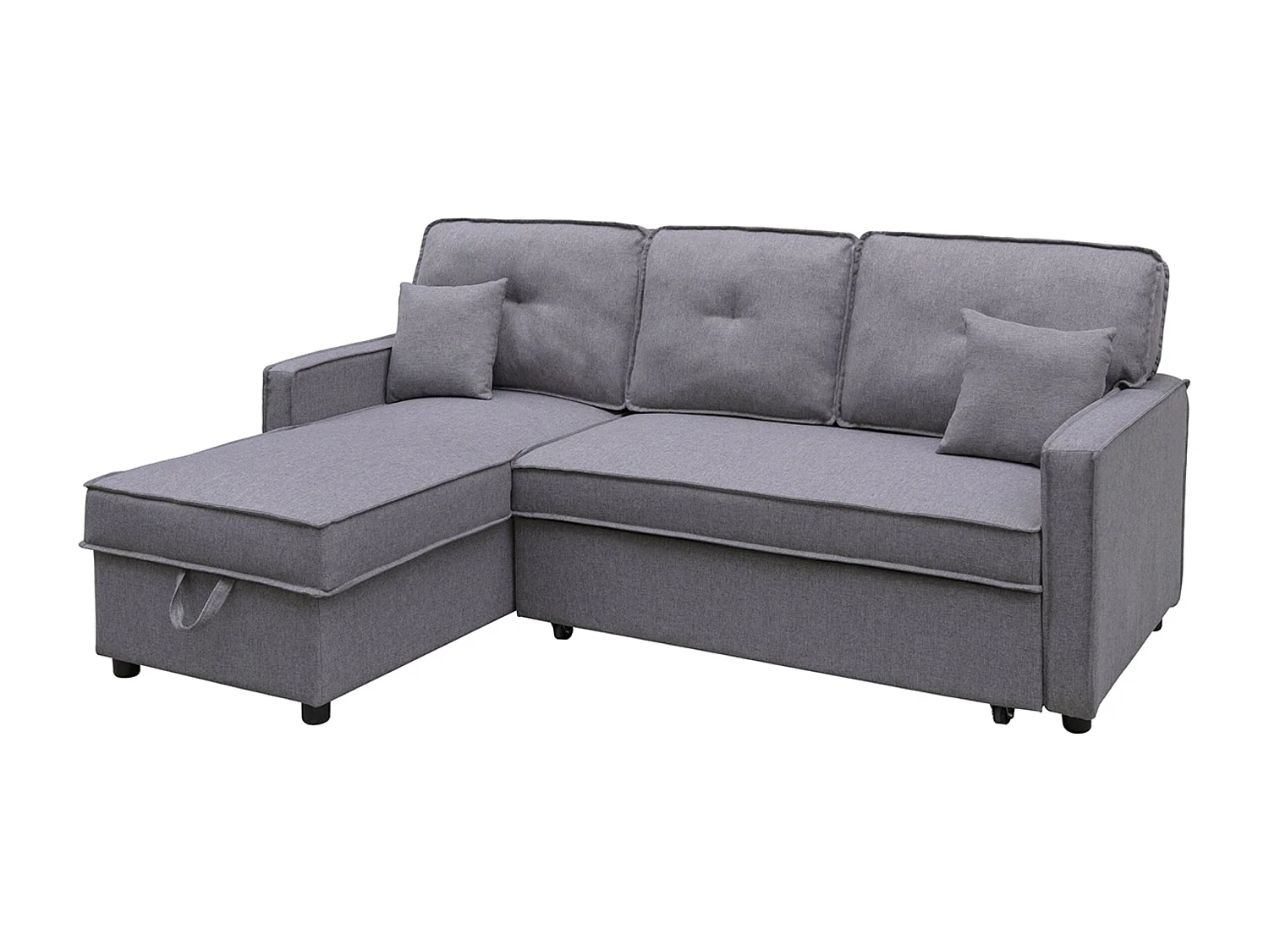 Canapé lit, canapé d'angle de salon avec accoudoirs en tissu coloris gris  - Longueur 202 x profondeur 135 x hauteur 90 cm