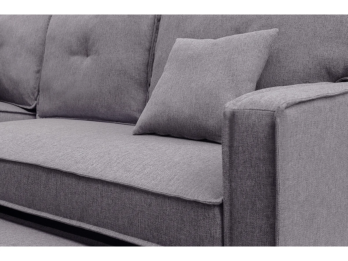 Canapé lit, canapé d'angle de salon avec accoudoirs en tissu coloris gris  - Longueur 202 x profondeur 135 x hauteur 90 cm