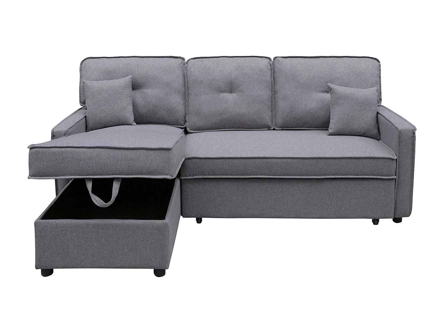 Canapé lit, canapé d'angle de salon avec accoudoirs en tissu coloris gris  - Longueur 202 x profondeur 135 x hauteur 90 cm