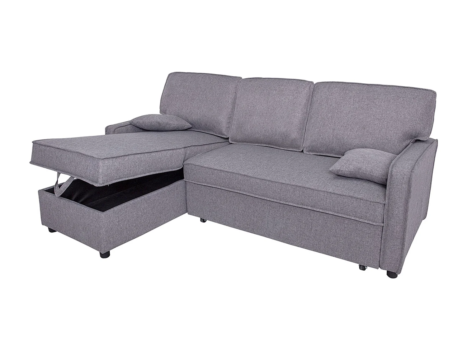 Canapé lit, canapé d'angle de salon avec accoudoirs en tissu coloris gris  - Longueur 202 x profondeur 135 x hauteur 90 cm