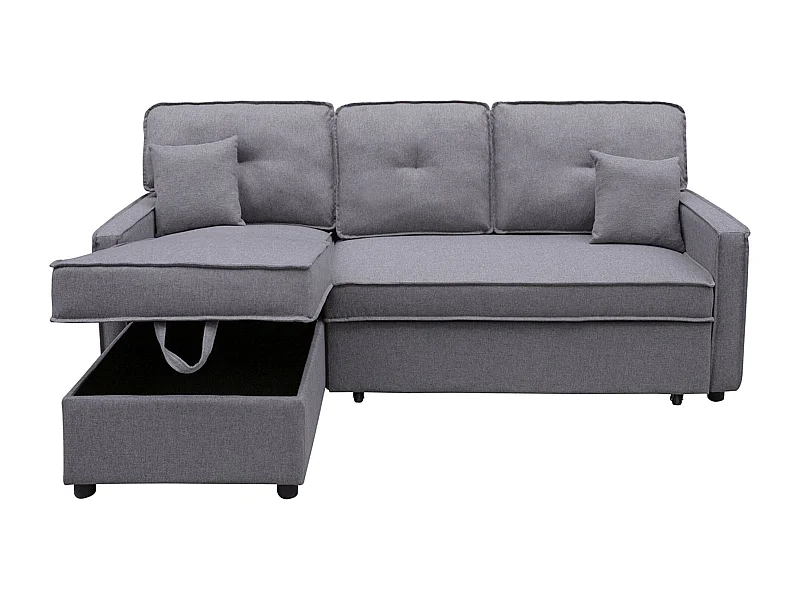 Canapé lit, canapé d'angle de salon avec accoudoirs en tissu coloris gris  - Longueur 202 x profondeur 135 x hauteur 90 cm